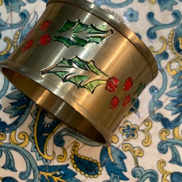 4 Vintage Solid Brass Holiday Napkin Holders - Picture 8 of 11